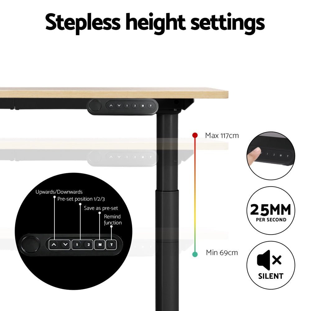 Electric Standing Desk Height Adjustable Sit Stand Desks Black Oak 140cm - Furniture > Office - Rivercity House & Home Co. (ABN 18 642 972 209) - Affordable Modern Furniture Australia