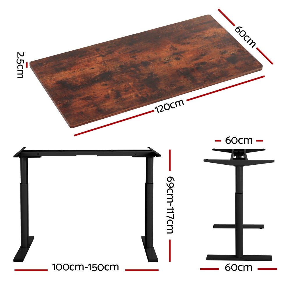 Electric Standing Desk Motorised Adjustable Sit Stand Desks Black Brown - Furniture > Office - Rivercity House & Home Co. (ABN 18 642 972 209) - Affordable Modern Furniture Australia