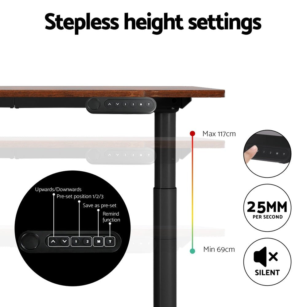 Electric Standing Desk Motorised Adjustable Sit Stand Desks Black Brown - Furniture > Office - Rivercity House & Home Co. (ABN 18 642 972 209) - Affordable Modern Furniture Australia