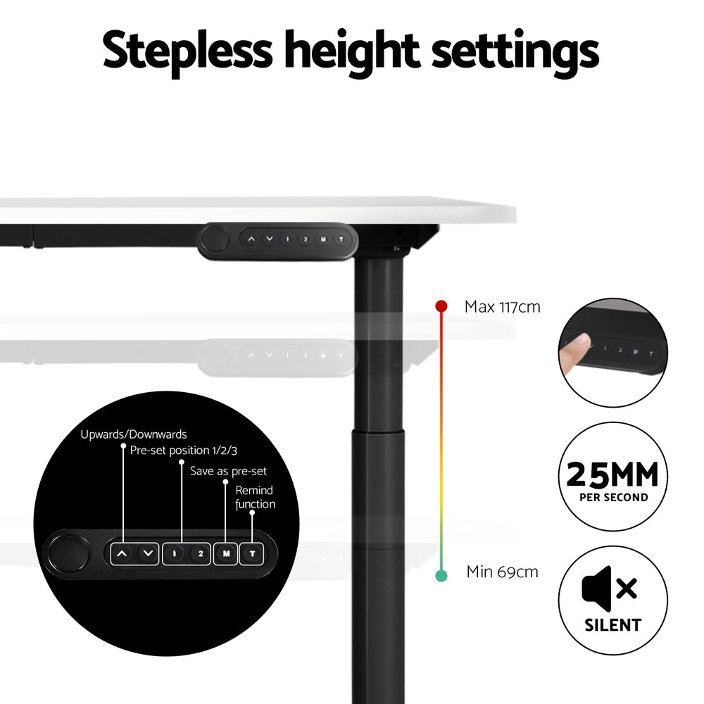 Electric Standing Desk Motorised Adjustable Sit Stand Desks Black White - Furniture > Office - Rivercity House & Home Co. (ABN 18 642 972 209) - Affordable Modern Furniture Australia