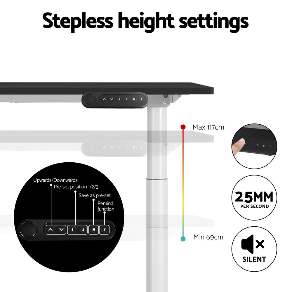 Electric Standing Desk Sit Stand Desks Motorised Dual Motor 120CM Black - Furniture > Office > Desks - Rivercity House & Home Co. (ABN 18 642 972 209) - Affordable Modern Furniture Australia
