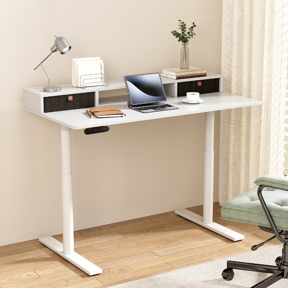 Electric Standing Desk with Storage Rack Shelf Drawers White 120CM - Furniture > Office > Office & Desk Chairs - Rivercity House & Home Co. (ABN 18 642 972 209) - Affordable Modern Furniture Australia
