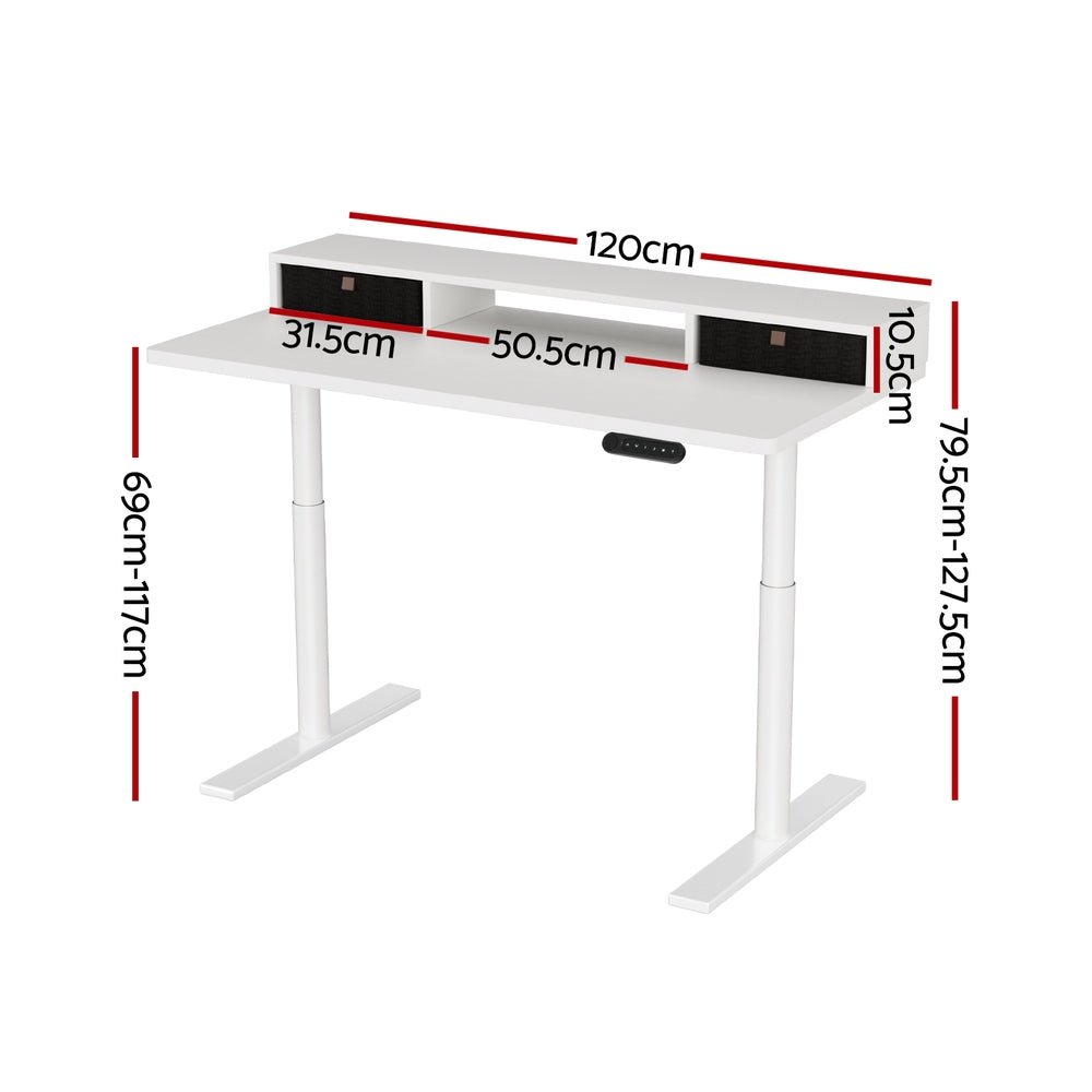 Electric Standing Desk with Storage Rack Shelf Drawers White 120CM - Furniture > Office > Office & Desk Chairs - Rivercity House & Home Co. (ABN 18 642 972 209) - Affordable Modern Furniture Australia