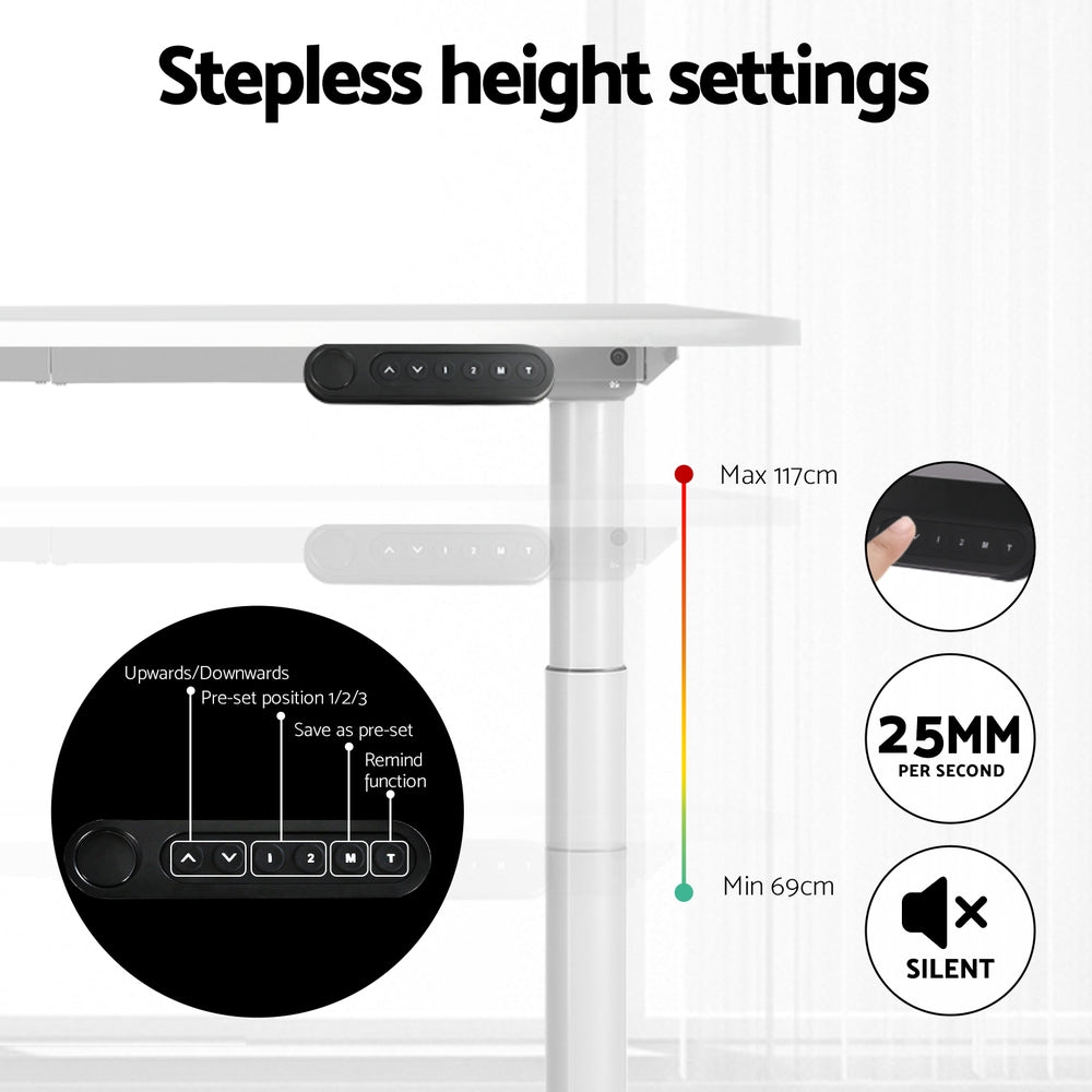 Electric Standing Desk with Storage Rack Shelf Drawers White 120CM - Furniture > Office > Office & Desk Chairs - Rivercity House & Home Co. (ABN 18 642 972 209) - Affordable Modern Furniture Australia