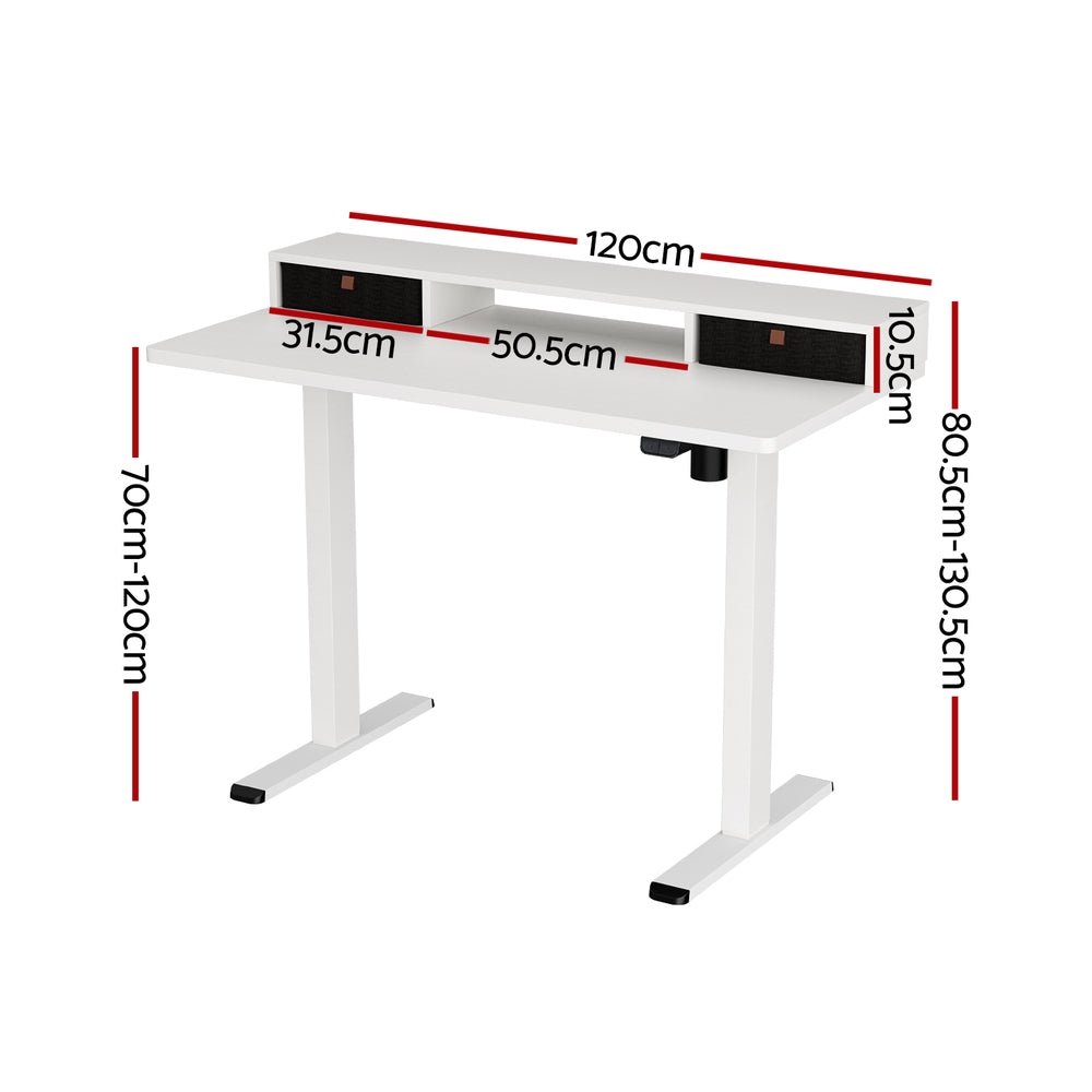 Electric Standing Desk with Storage Shelf Drawer Office Table 120CM - Furniture > Office > Office & Desk Chairs - Rivercity House & Home Co. (ABN 18 642 972 209) - Affordable Modern Furniture Australia