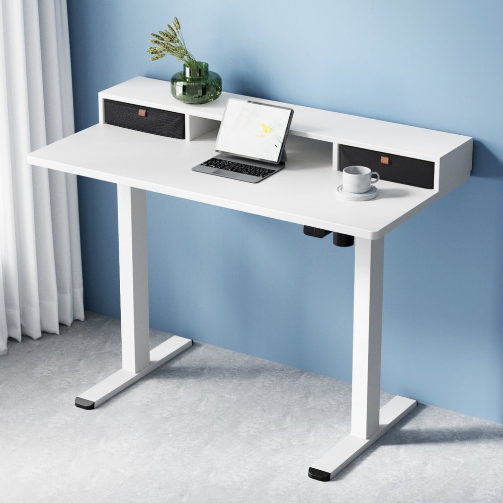 Electric Standing Desk with Storage Shelf Drawer Office Table 120CM - Furniture > Office > Office & Desk Chairs - Rivercity House & Home Co. (ABN 18 642 972 209) - Affordable Modern Furniture Australia