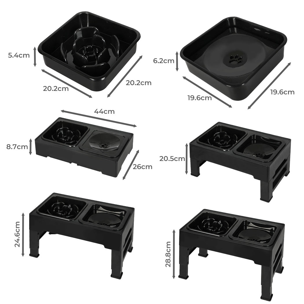 Elevated Adjustable 4 - Height Dog Feeder with Slow Feed Bowls - Black - Rivercity House & Home Co. (ABN 18 642 972 209) - Affordable Modern Furniture Australia