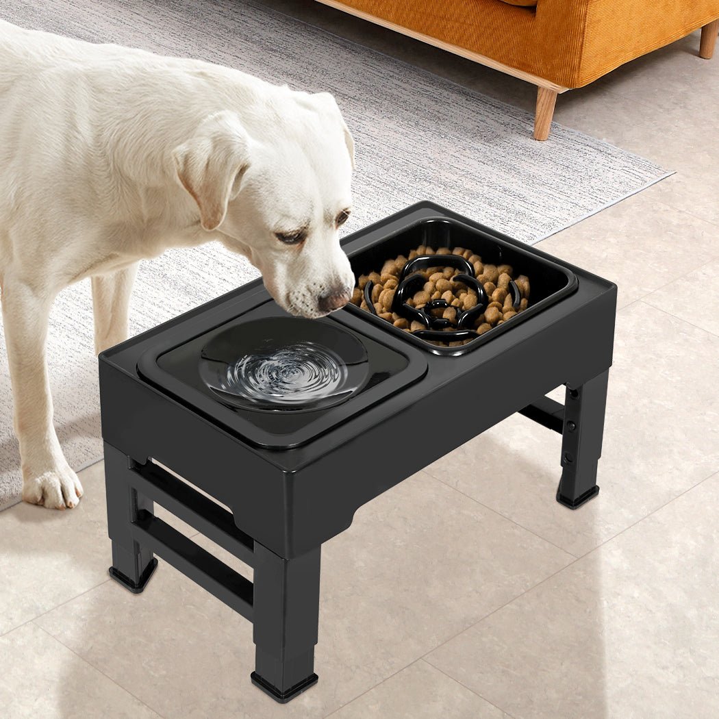 Elevated Adjustable 4 - Height Dog Feeder with Slow Feed Bowls - Black - Rivercity House & Home Co. (ABN 18 642 972 209) - Affordable Modern Furniture Australia