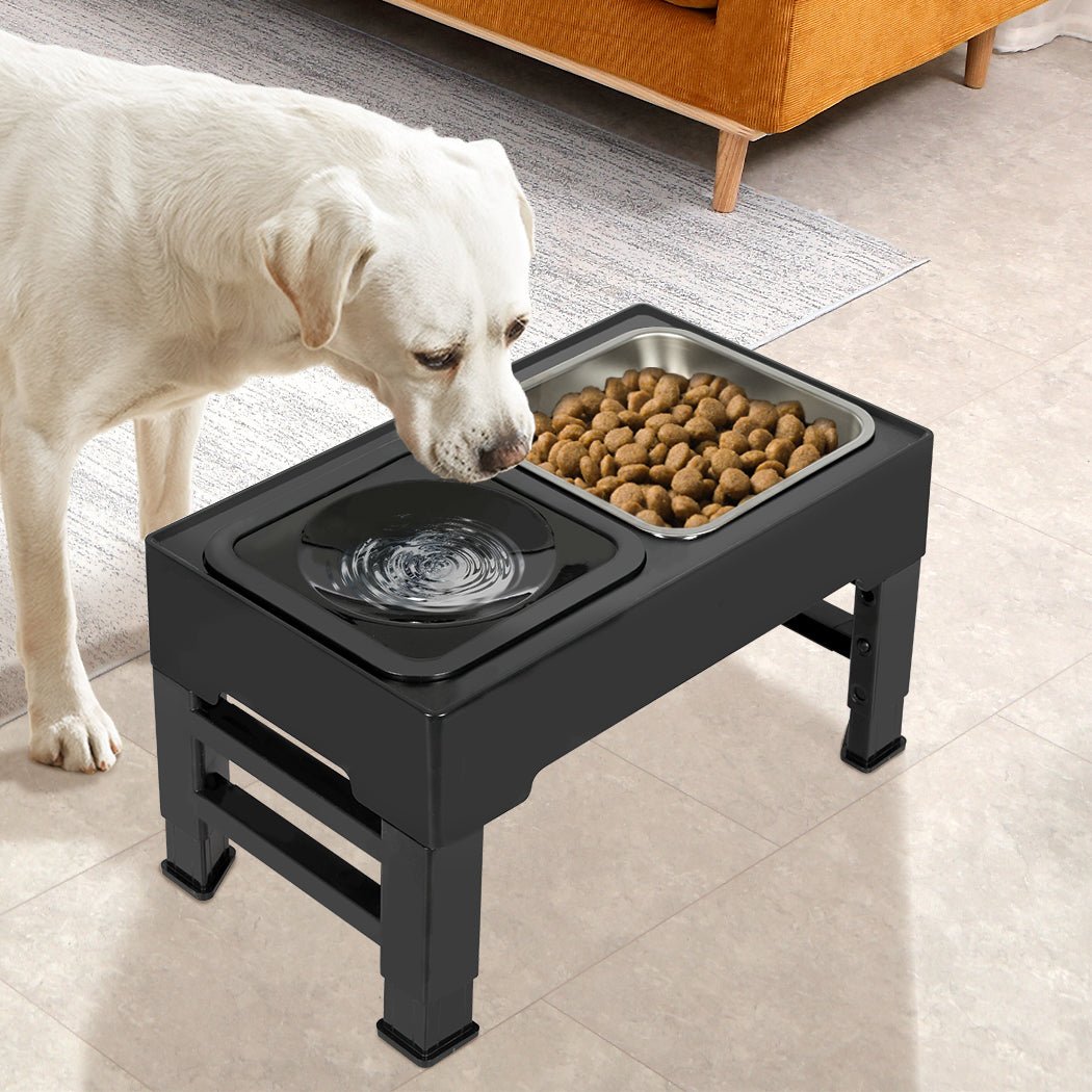 Elevated Adjustable 4 - Height Pet Feeder with Bowls - Black - Rivercity House & Home Co. (ABN 18 642 972 209) - Affordable Modern Furniture Australia
