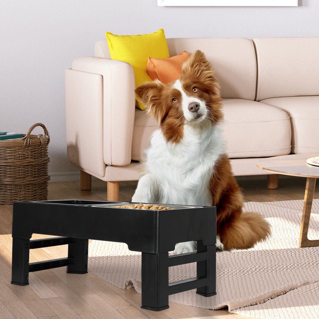 Elevated Adjustable 4 - Height Pet Feeder with Bowls - Black - Rivercity House & Home Co. (ABN 18 642 972 209) - Affordable Modern Furniture Australia