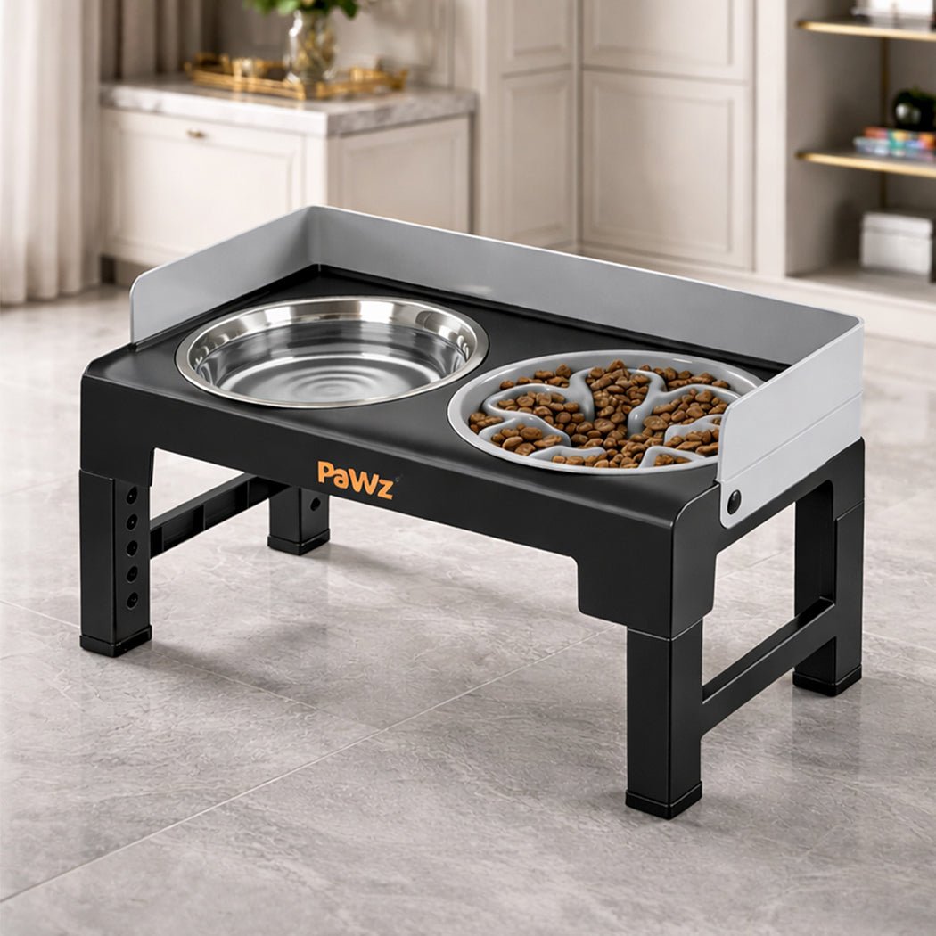 Elevated Dog Bowls Adjustable 6 Height Large Raised Feeder with Bowls - Black and Grey - Rivercity House & Home Co. (ABN 18 642 972 209) - Affordable Modern Furniture Australia