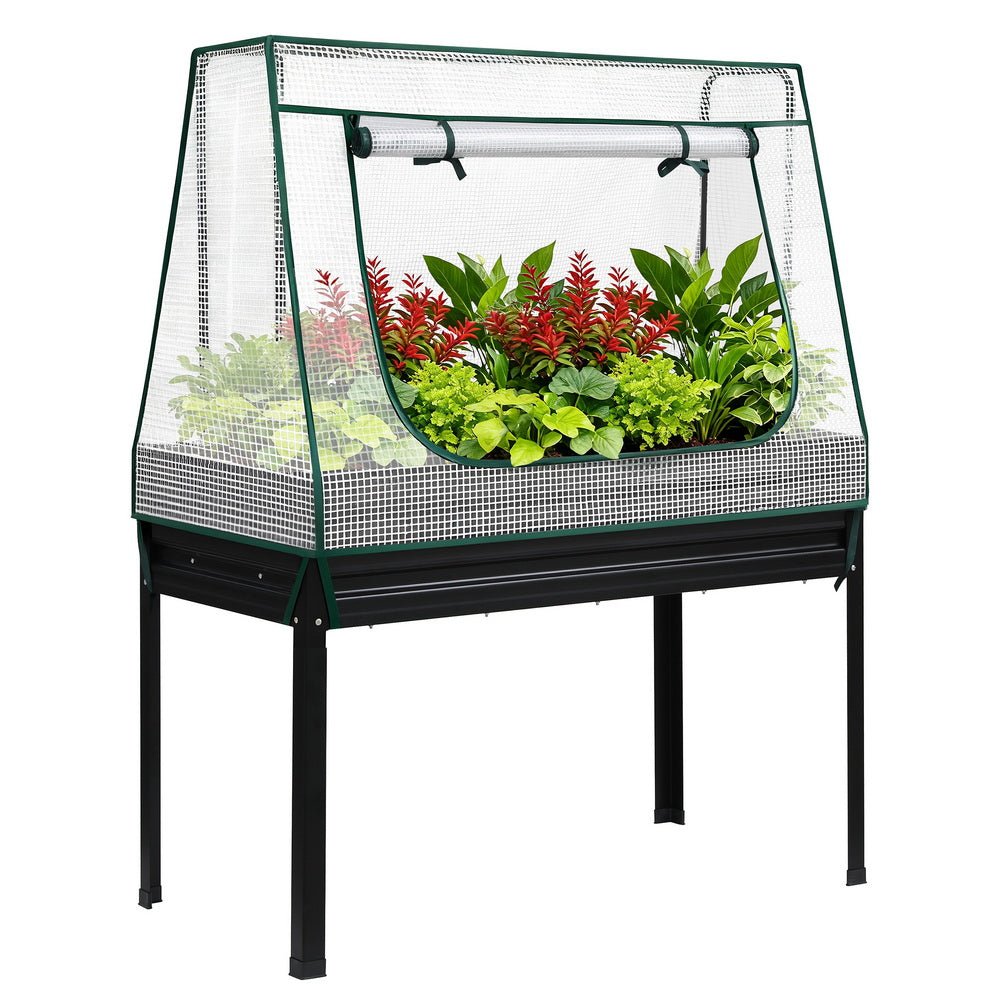 Elevated Metal Garden Bed Kit w Mini Greenhouse Cover 116x60cm Stand - Up Height Trellis - Home & Garden > Garden Beds > Garden Beds & Planters - Rivercity House & Home Co. (ABN 18 642 972 209) - Affordable Modern Furniture Australia