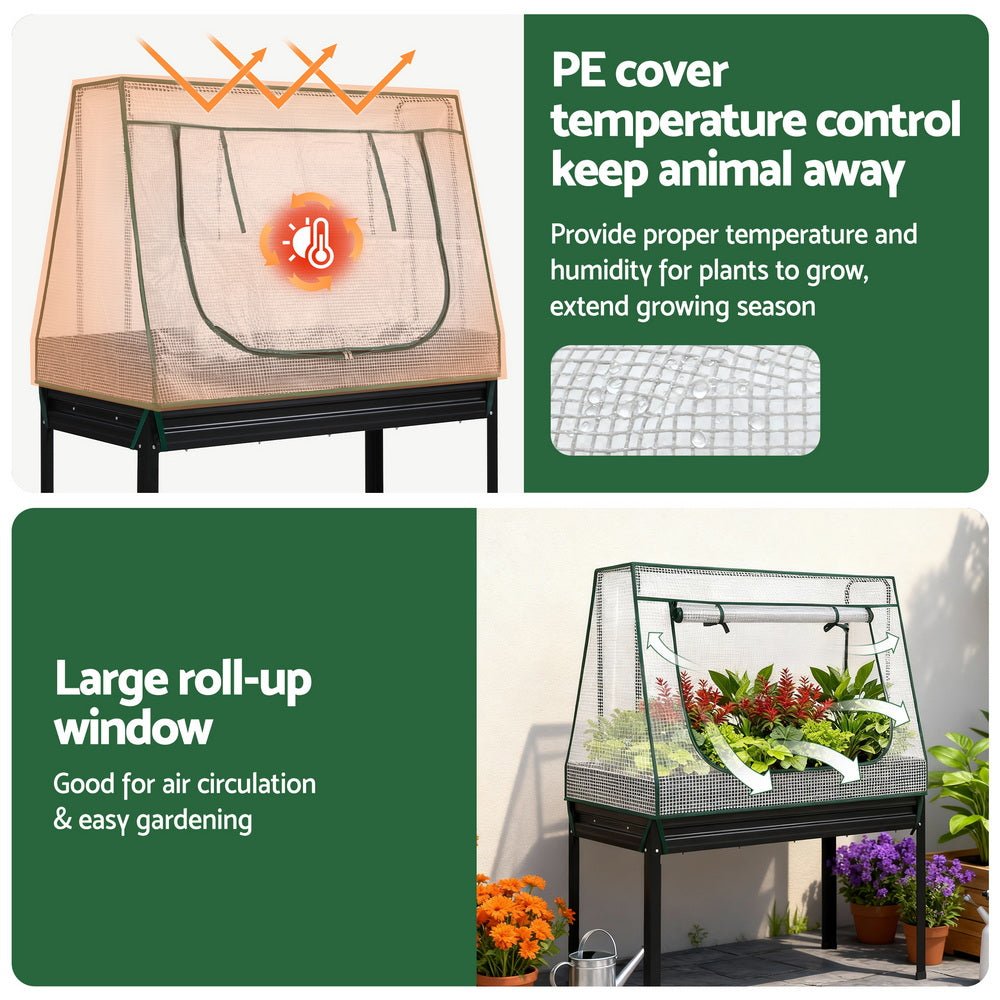 Elevated Metal Garden Bed Kit w Mini Greenhouse Cover 116x60cm Stand - Up Height Trellis - Home & Garden > Garden Beds > Garden Beds & Planters - Rivercity House & Home Co. (ABN 18 642 972 209) - Affordable Modern Furniture Australia