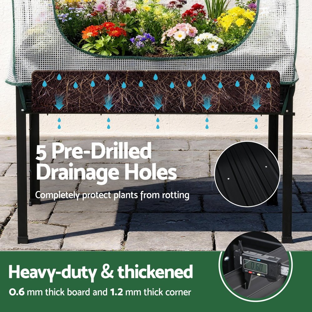 Elevated Metal Garden Bed Kit w Mini Greenhouse Cover 116x60cm Stand - Up Height Trellis - Home & Garden > Garden Beds > Garden Beds & Planters - Rivercity House & Home Co. (ABN 18 642 972 209) - Affordable Modern Furniture Australia
