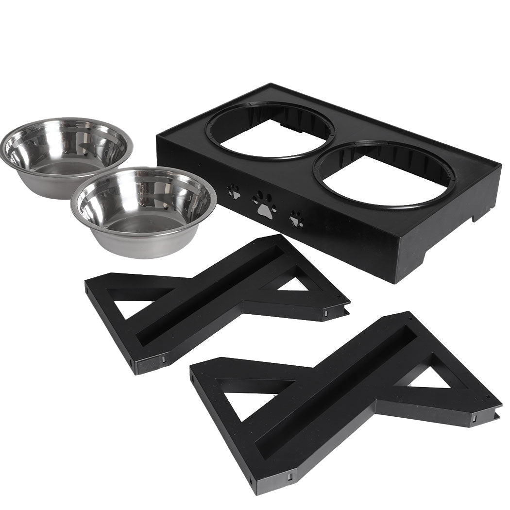 Elevated Pet Feeder with Adjustable Stainless Steel Bowls - Black - Rivercity House & Home Co. (ABN 18 642 972 209) - Affordable Modern Furniture Australia