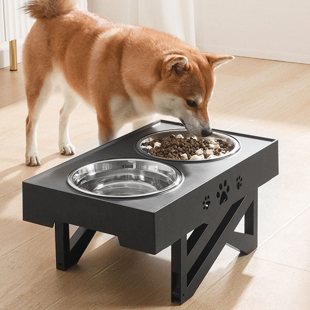 Elevated Pet Feeder with Adjustable Stainless Steel Bowls - Black - Rivercity House & Home Co. (ABN 18 642 972 209) - Affordable Modern Furniture Australia