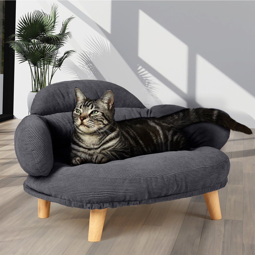 Elevated Pet Sofa Bed Couch L Size with Wooden Base - Grey - Rivercity House & Home Co. (ABN 18 642 972 209) - Affordable Modern Furniture Australia