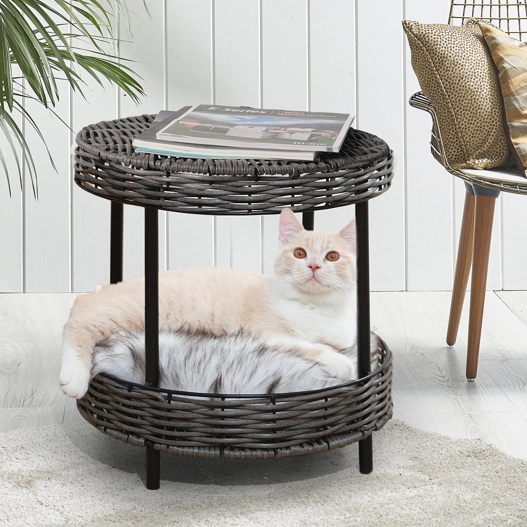 Elevated Rattan Pet Bed with Cushion - Natural - Rivercity House & Home Co. (ABN 18 642 972 209) - Affordable Modern Furniture Australia