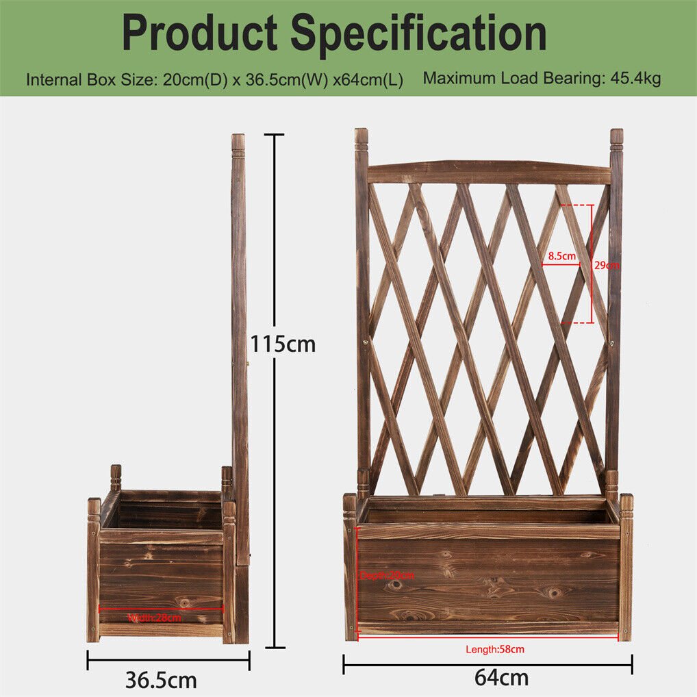 Elevated Wooden Planter Box with Trellis L-64x36.5x115cm - Carbonised Brown - Home & Garden > Decor > Garden Ornaments - Rivercity House & Home Co. (ABN 18 642 972 209) - Affordable Modern Furniture Australia
