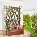 Elevated Wooden Planter Box with Trellis L-64x36.5x115cm - Carbonised Brown