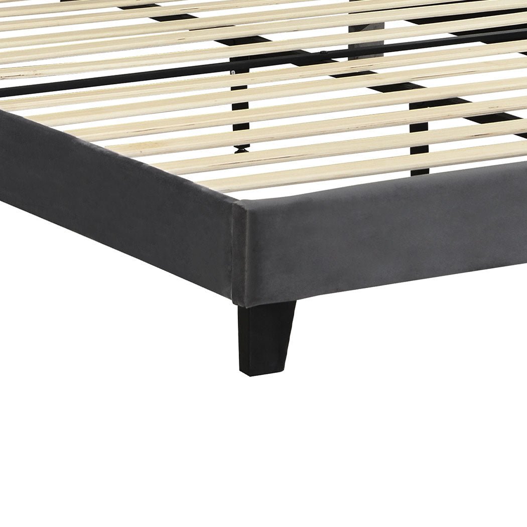 Eli Queen Bed Frame with Velvet Headboard – Grey - Rivercity House & Home Co. (ABN 18 642 972 209) - Affordable Modern Furniture Australia