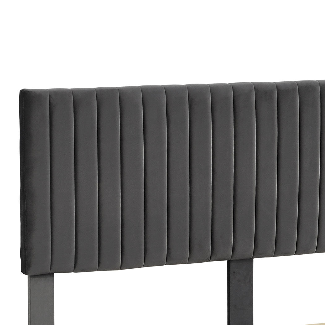 Eli Queen Bed Frame with Velvet Headboard – Grey - Rivercity House & Home Co. (ABN 18 642 972 209) - Affordable Modern Furniture Australia
