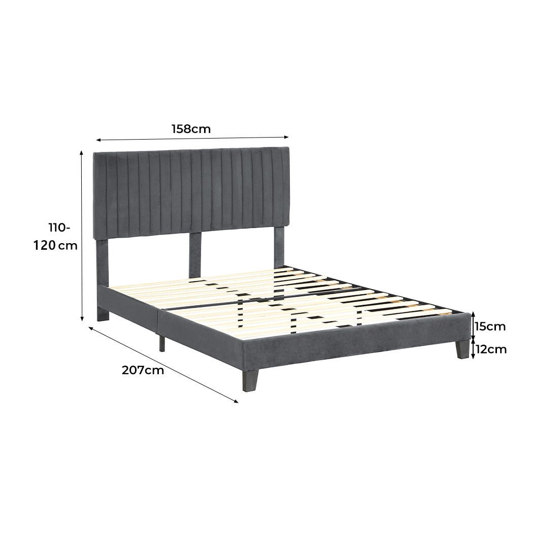 Eli Queen Bed Frame with Velvet Headboard – Grey - Rivercity House & Home Co. (ABN 18 642 972 209) - Affordable Modern Furniture Australia