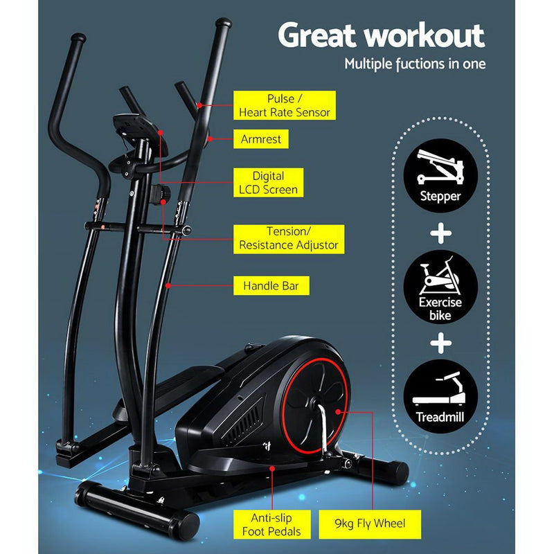 Elliptical Cross Trainer Exercise Bike Fitness Equipment Home Gym Black - Rivercity House & Home Co. (ABN 18 642 972 209) - Affordable Modern Furniture Australia