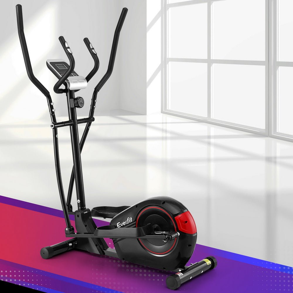 Elliptical Cross Trainer Exercise Bike with LCD Display - Black and Red - Sports & Fitness > Exercise, Gym & Fitness > Exercise Bikes - Rivercity House & Home Co. (ABN 18 642 972 209) - Affordable Modern Furniture Australia