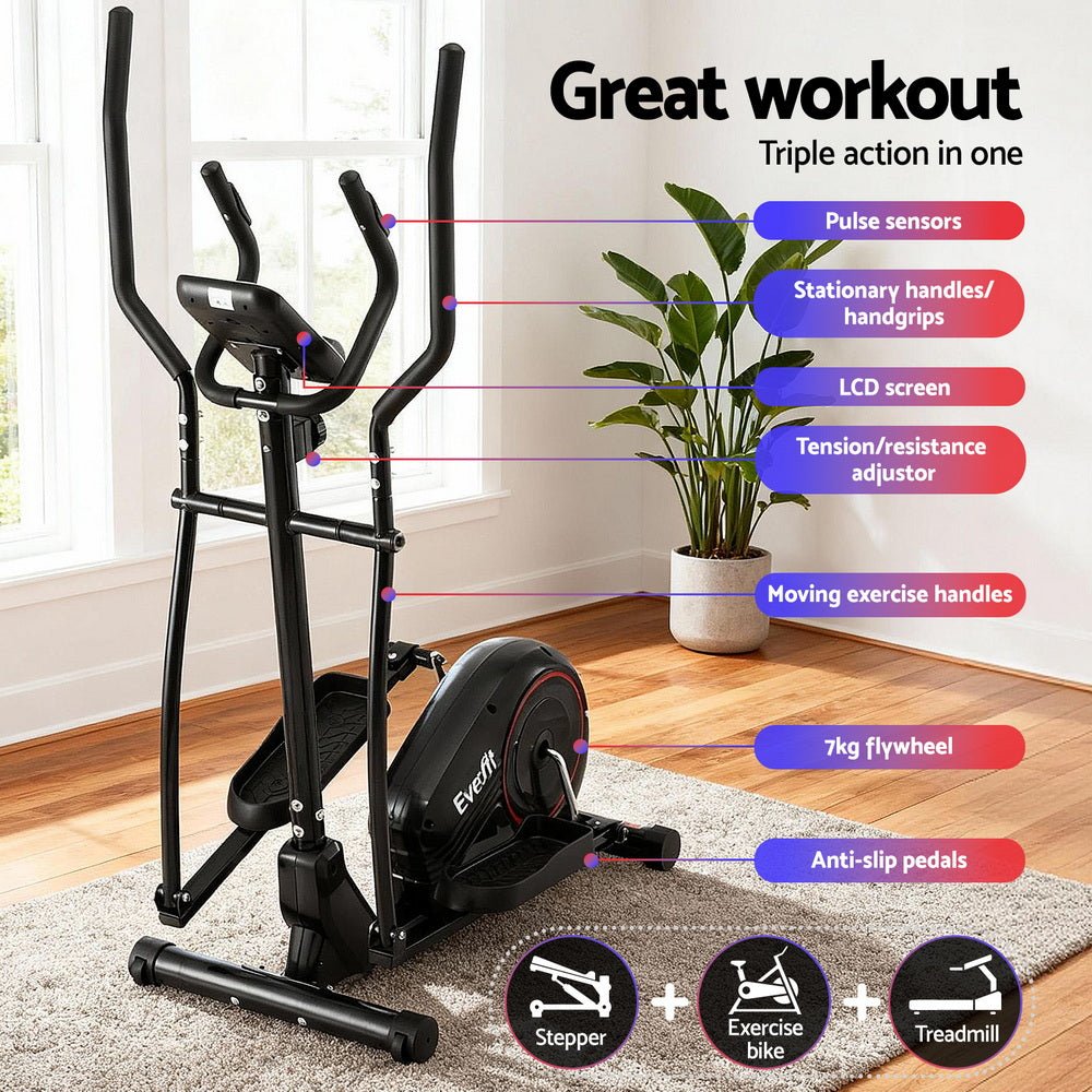 Elliptical Cross Trainer Exercise Bike with LCD Display - Black and Red - Sports & Fitness > Exercise, Gym & Fitness > Exercise Bikes - Rivercity House & Home Co. (ABN 18 642 972 209) - Affordable Modern Furniture Australia