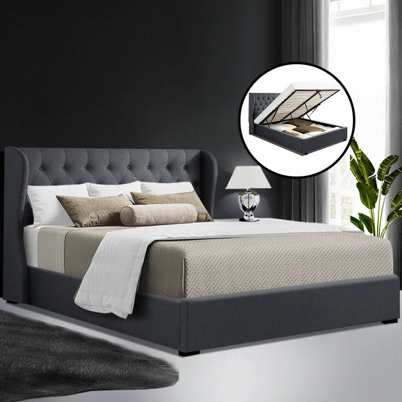 Elouera Queen Bed Frame With Gas Lift Storage Charcoal - Rivercity House & Home Co. (ABN 18 642 972 209) - Affordable Modern Furniture Australia