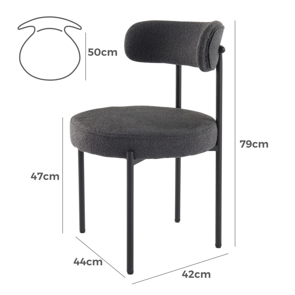 Elsa Boucle Dining Chairs with Steel Frame - Charcoal Chic - Furniture > Dining > Kitchen & Dining Chairs - Rivercity House & Home Co. (ABN 18 642 972 209) - Affordable Modern Furniture Australia
