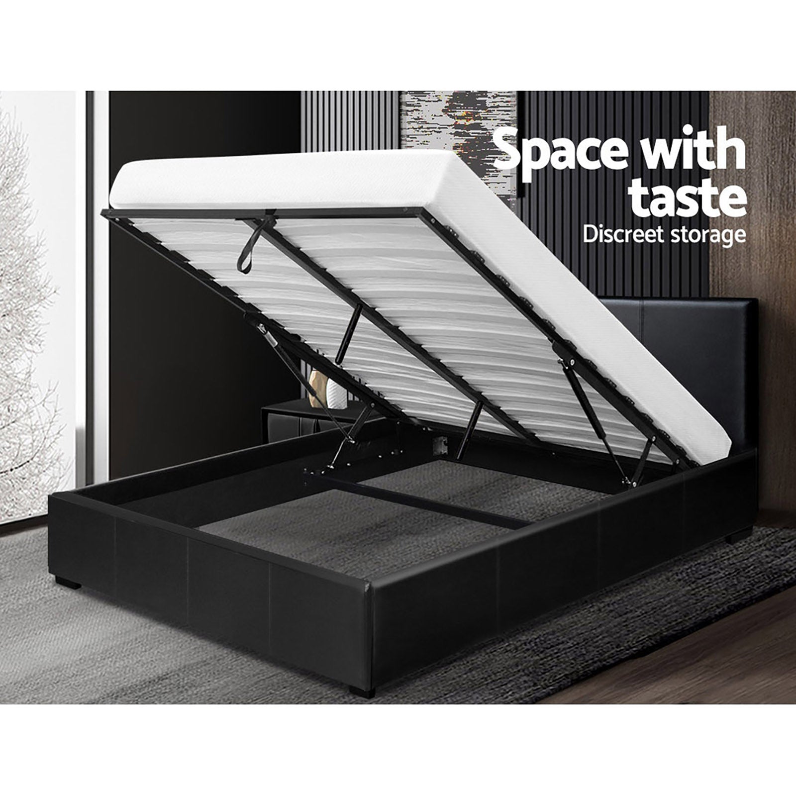 Elwood Storage Queen Bed Frame Black - Rivercity House & Home Co. (ABN 18 642 972 209) - Affordable Modern Furniture Australia
