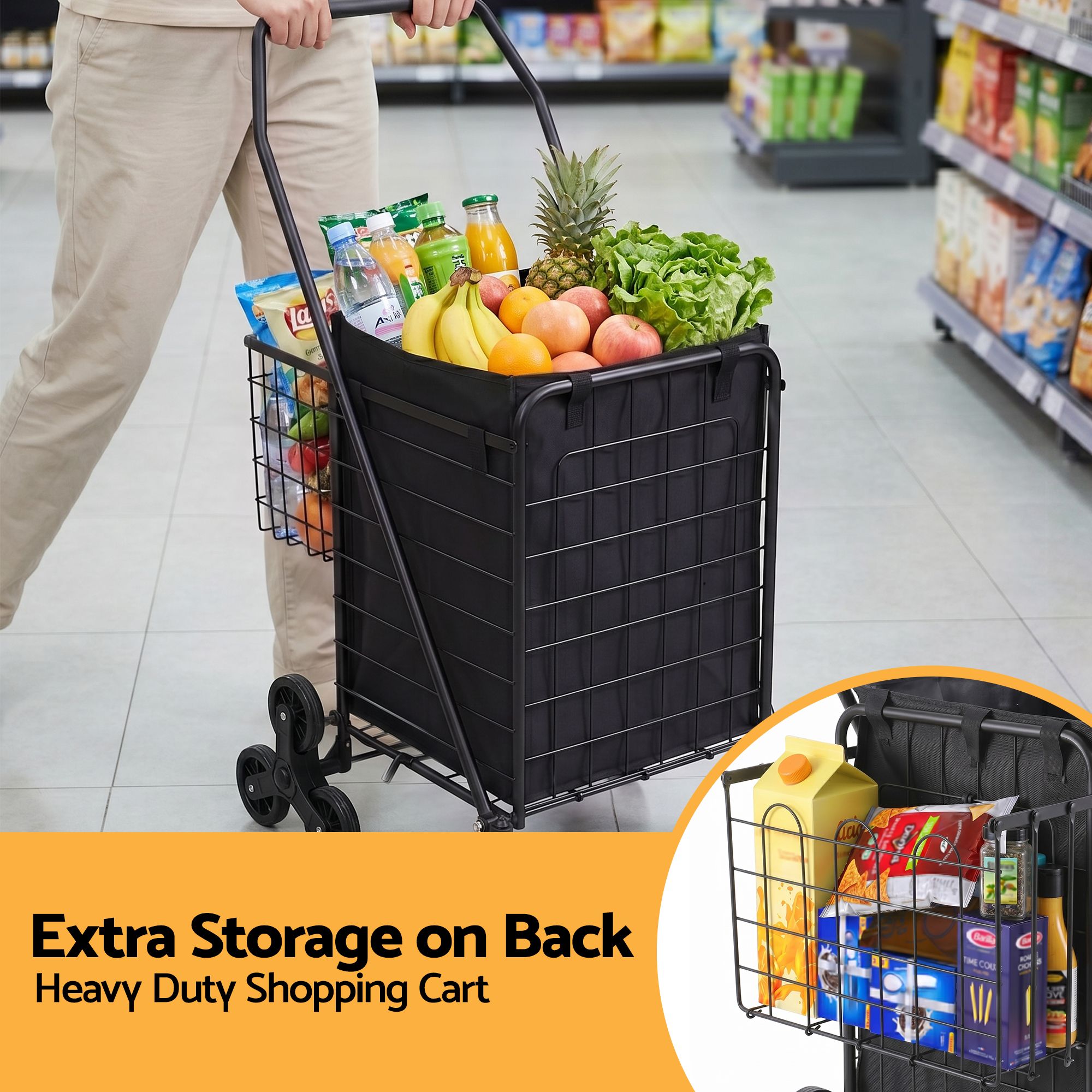 Emajin Shopping Trolley Cart Folding Aluminium Utility Cart Black - Furniture > Dining > Kitchen & Dining Trolleys - Rivercity House & Home Co. (ABN 18 642 972 209) - Affordable Modern Furniture Australia
