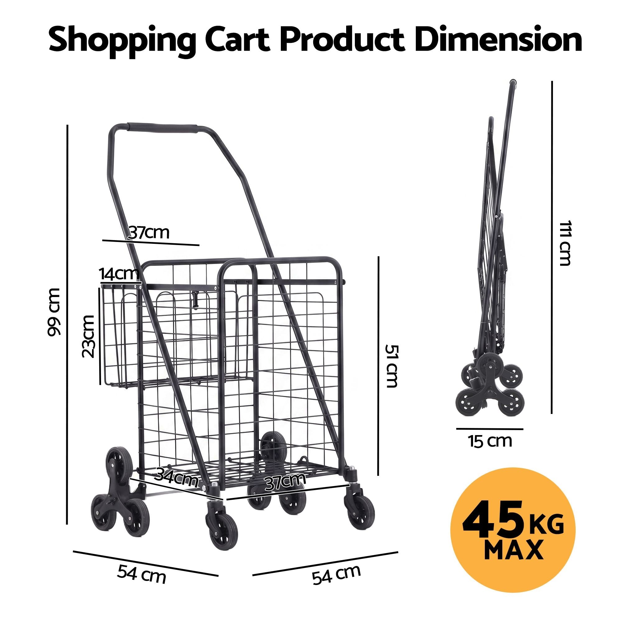 Emajin Shopping Trolley Cart Folding Aluminium Utility Cart Black - Furniture > Dining > Kitchen & Dining Trolleys - Rivercity House & Home Co. (ABN 18 642 972 209) - Affordable Modern Furniture Australia
