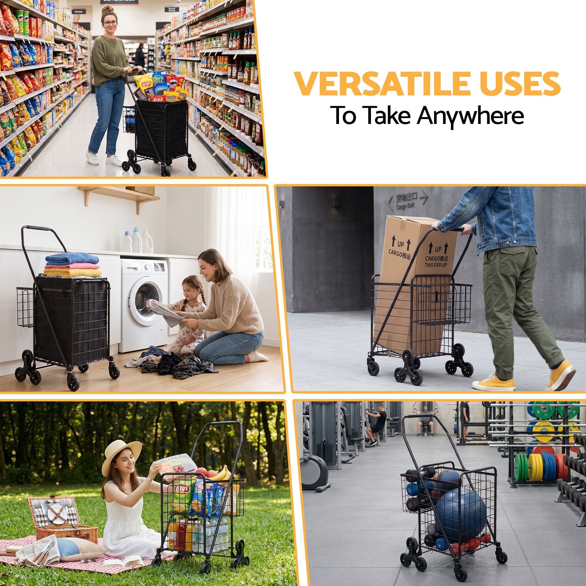 Emajin Shopping Trolley Cart Folding Aluminium Utility Cart Black - Furniture > Dining > Kitchen & Dining Trolleys - Rivercity House & Home Co. (ABN 18 642 972 209) - Affordable Modern Furniture Australia