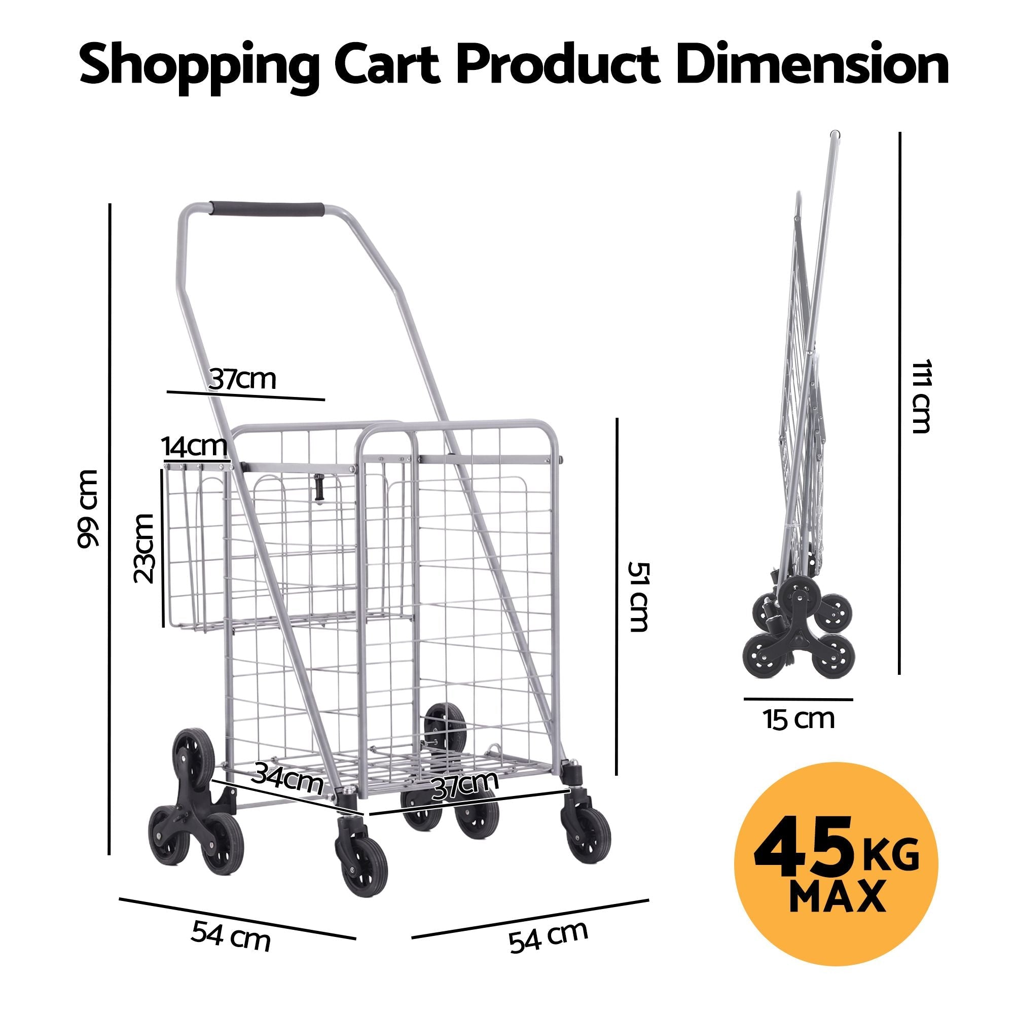 Emajin Shopping Trolley Cart Folding Aluminium Utility Cart Silver - Furniture > Dining > Kitchen & Dining Trolleys - Rivercity House & Home Co. (ABN 18 642 972 209) - Affordable Modern Furniture Australia