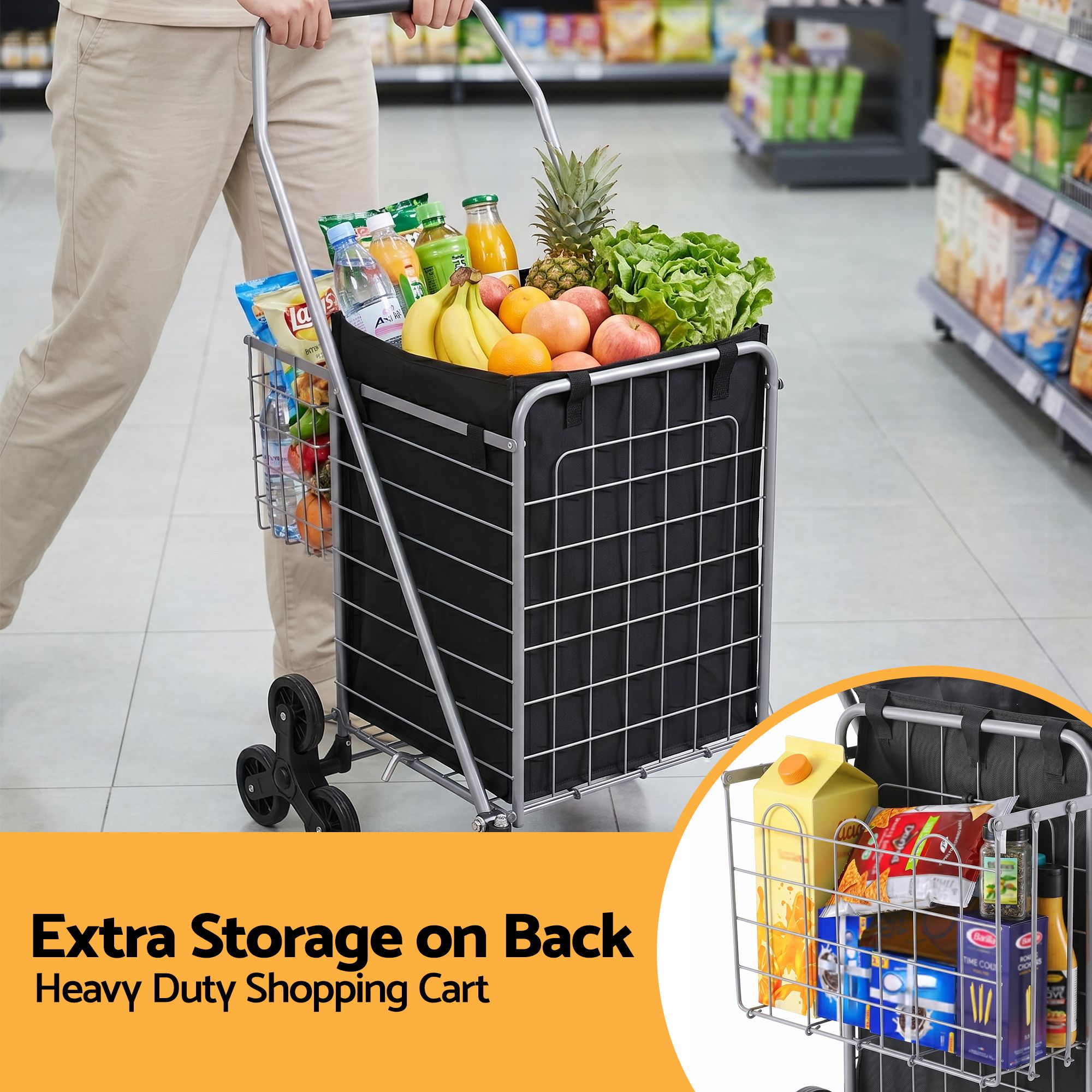 Emajin Shopping Trolley Cart Folding Aluminium Utility Cart Silver - Furniture > Dining > Kitchen & Dining Trolleys - Rivercity House & Home Co. (ABN 18 642 972 209) - Affordable Modern Furniture Australia