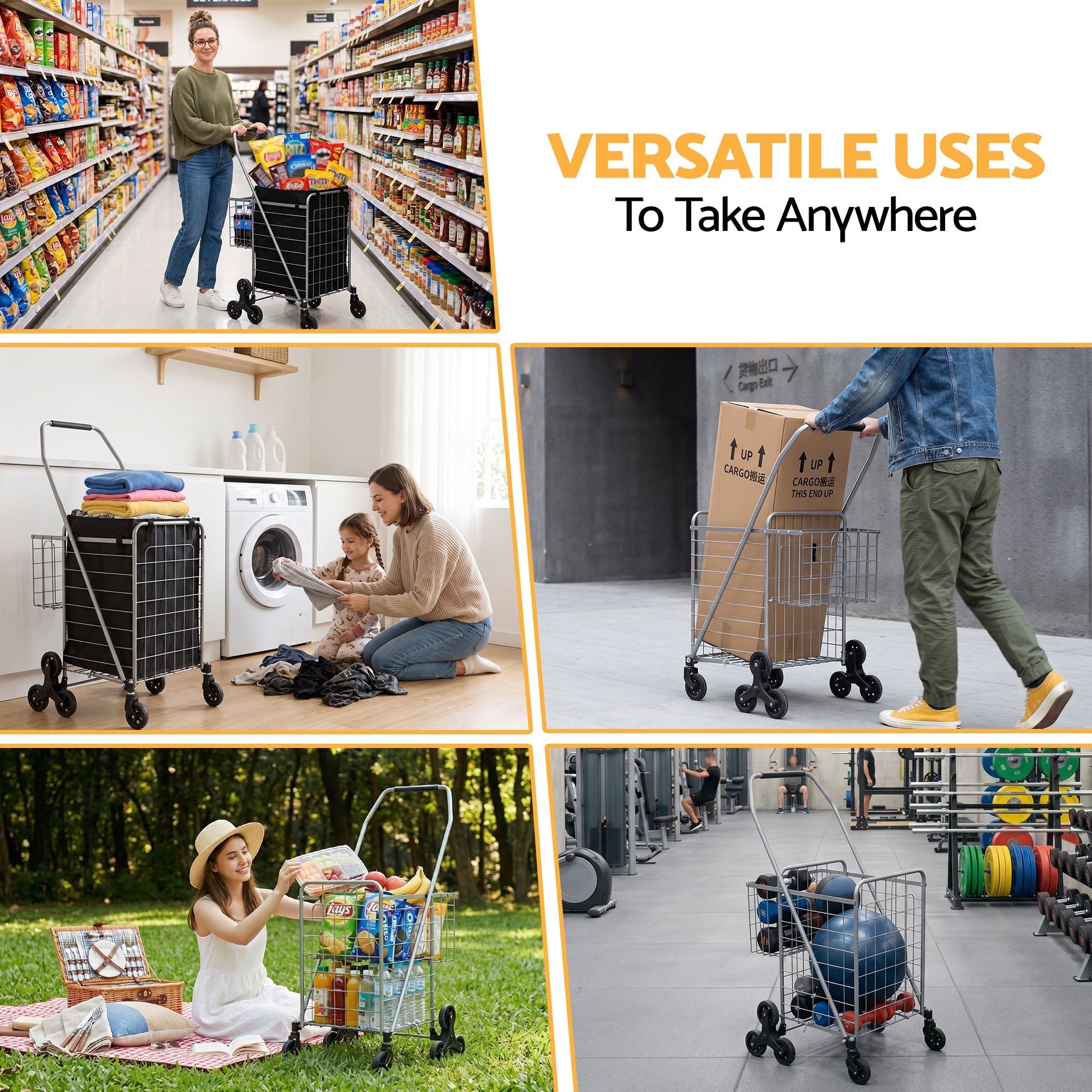 Emajin Shopping Trolley Cart Folding Aluminium Utility Cart Silver - Furniture > Dining > Kitchen & Dining Trolleys - Rivercity House & Home Co. (ABN 18 642 972 209) - Affordable Modern Furniture Australia