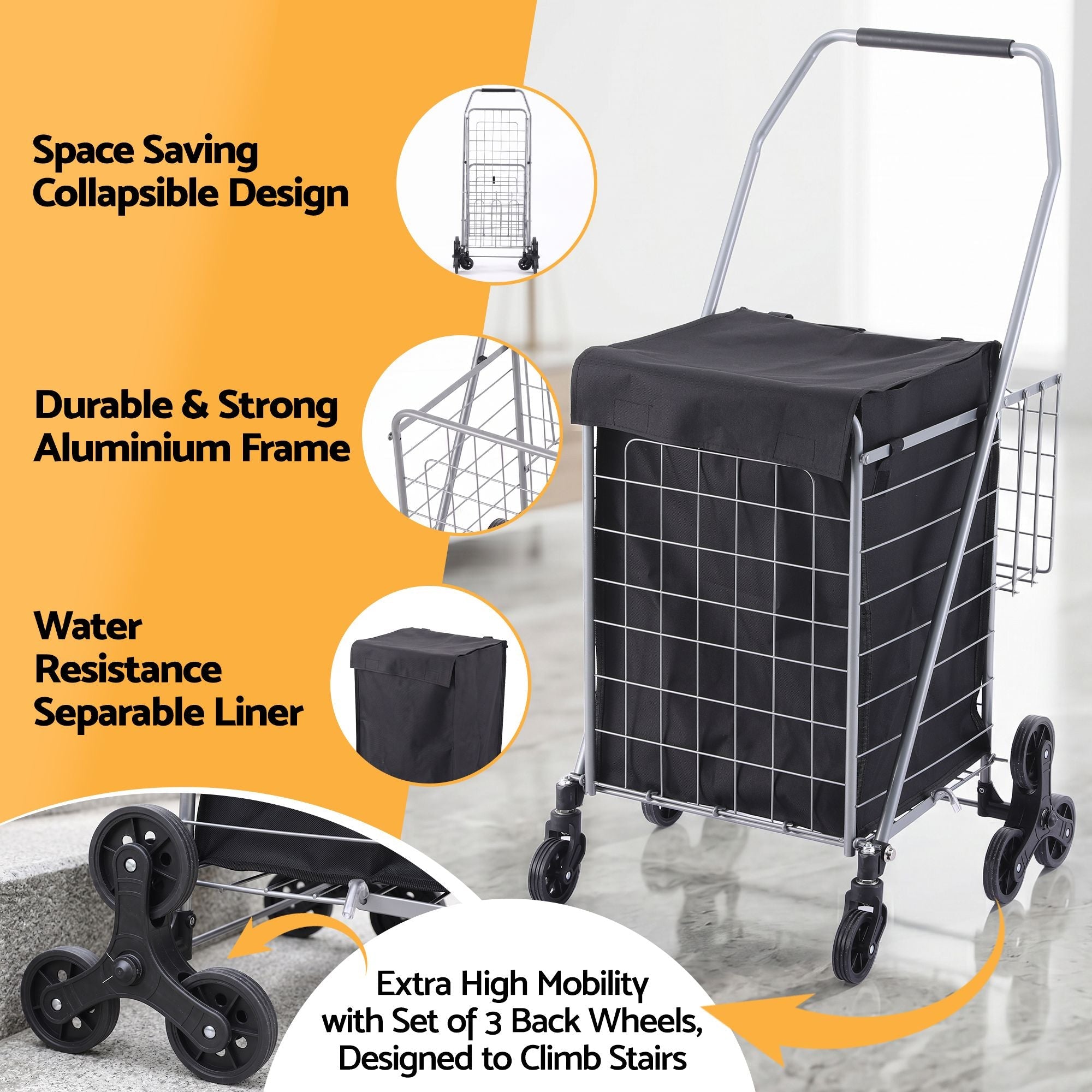 Emajin Shopping Trolley Cart Folding Aluminium Utility Cart Silver - Furniture > Dining > Kitchen & Dining Trolleys - Rivercity House & Home Co. (ABN 18 642 972 209) - Affordable Modern Furniture Australia