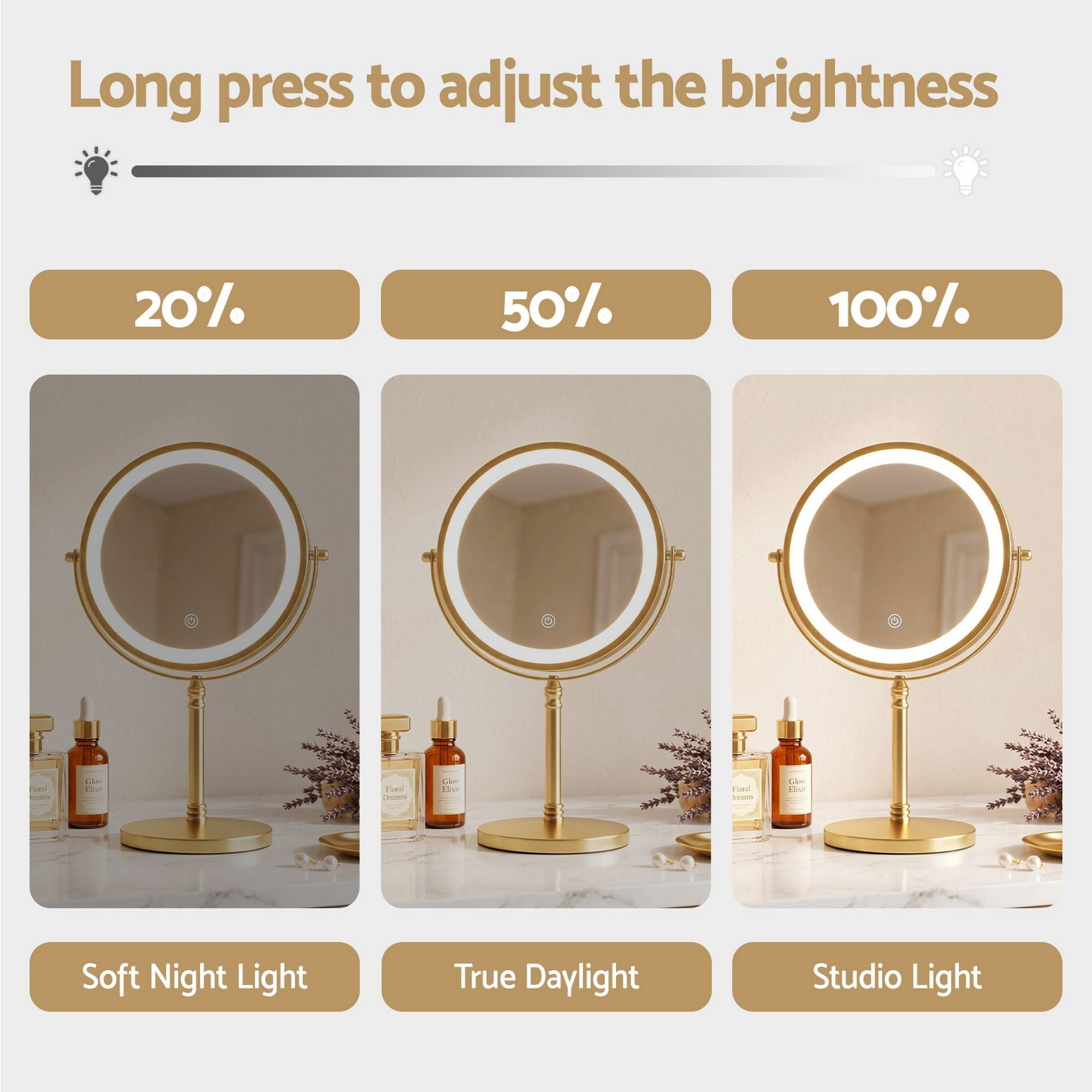 Embellir Lighted Makeup Mirror Rotation 10X Magnifying Double Sided Tabletop Gold - Health & Beauty > Makeup > Makeup Mirrors - Rivercity House & Home Co. (ABN 18 642 972 209) - Affordable Modern Furniture Australia