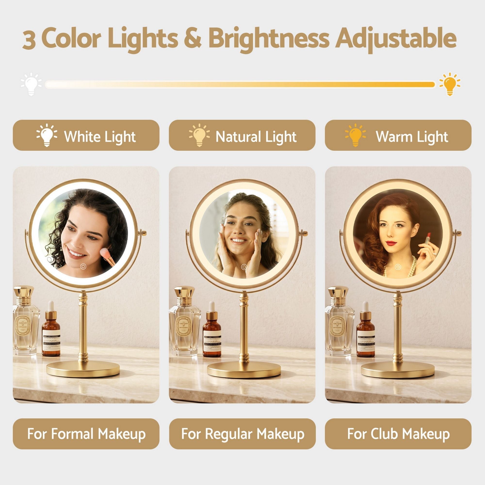 Embellir Lighted Makeup Mirror Rotation 10X Magnifying Double Sided Tabletop Gold - Health & Beauty > Makeup > Makeup Mirrors - Rivercity House & Home Co. (ABN 18 642 972 209) - Affordable Modern Furniture Australia
