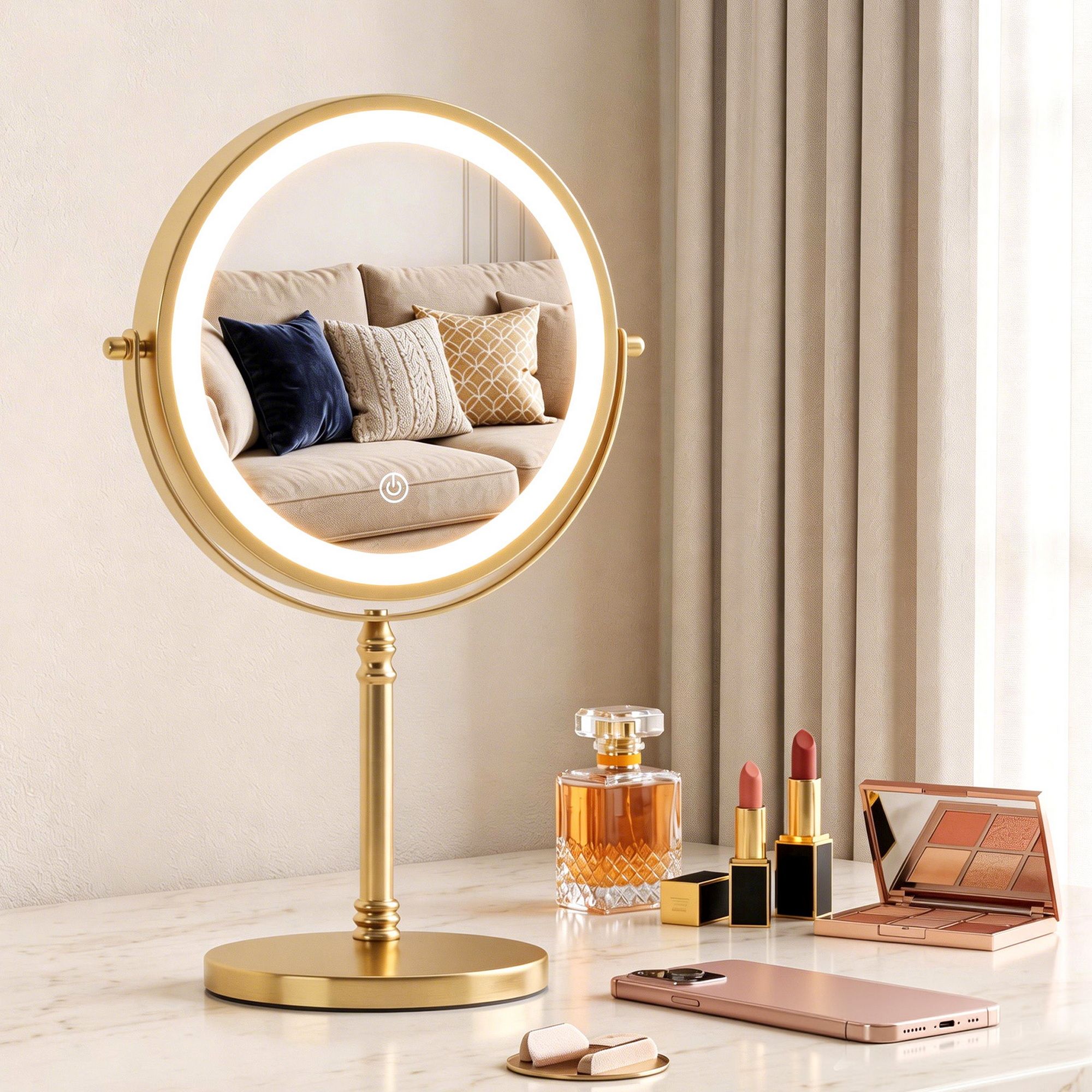 Embellir Lighted Makeup Mirror Rotation 10X Magnifying Double Sided Tabletop Gold - Health & Beauty > Makeup > Makeup Mirrors - Rivercity House & Home Co. (ABN 18 642 972 209) - Affordable Modern Furniture Australia