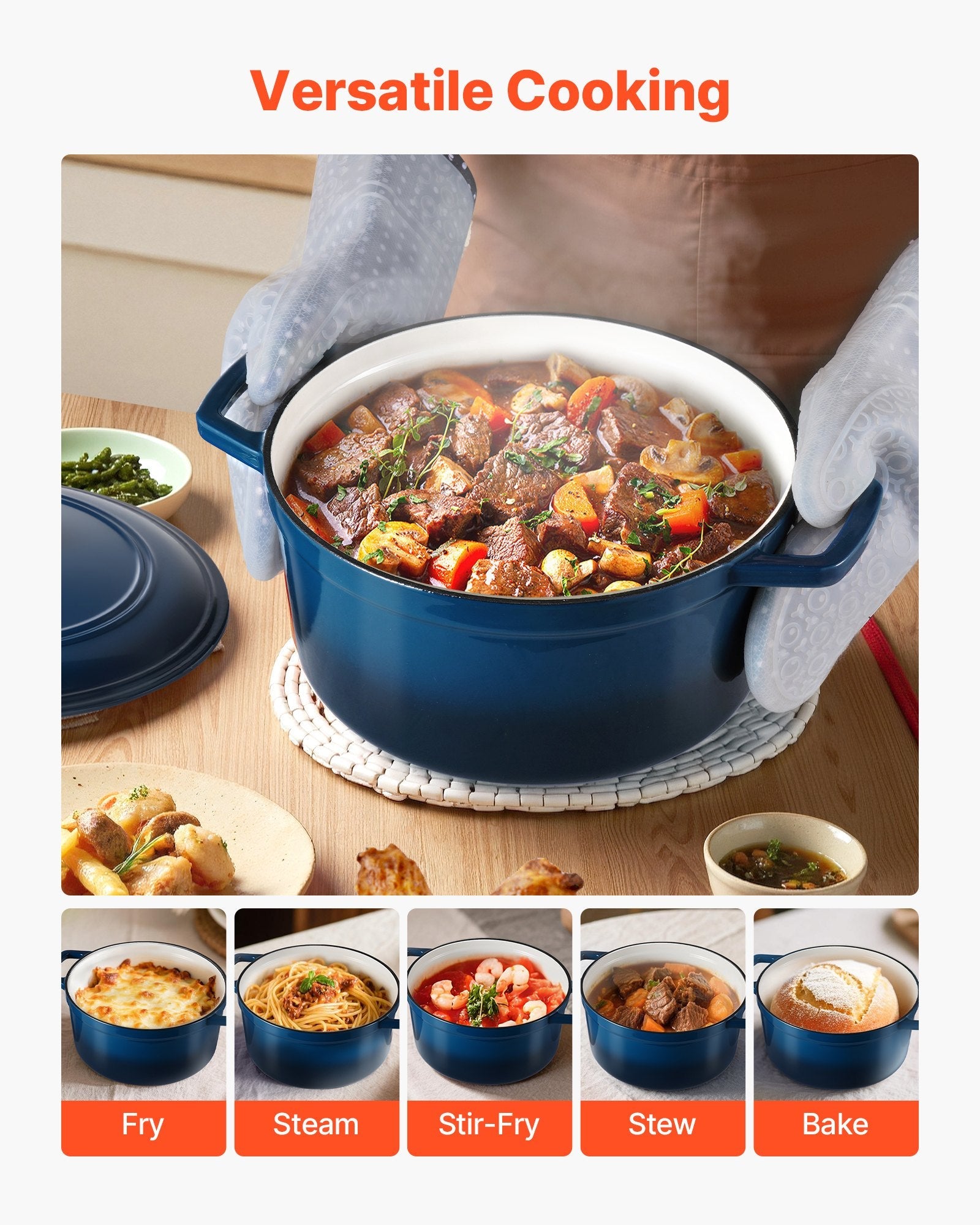 Enameled Cast Iron Dutch Oven, 5.7L Pot with Lid and Dual Handles, Heavy - Duty Durable Cookware Pan, Oven Induction Compatible up to 260 ℃, for Braising, Stews, Roasting, Bread Baking, Blue - Outdoor Recreation > Camping > Tents - Rivercity House & Home Co. (ABN 18 642 972 209) - Affordable Modern Furniture Australia