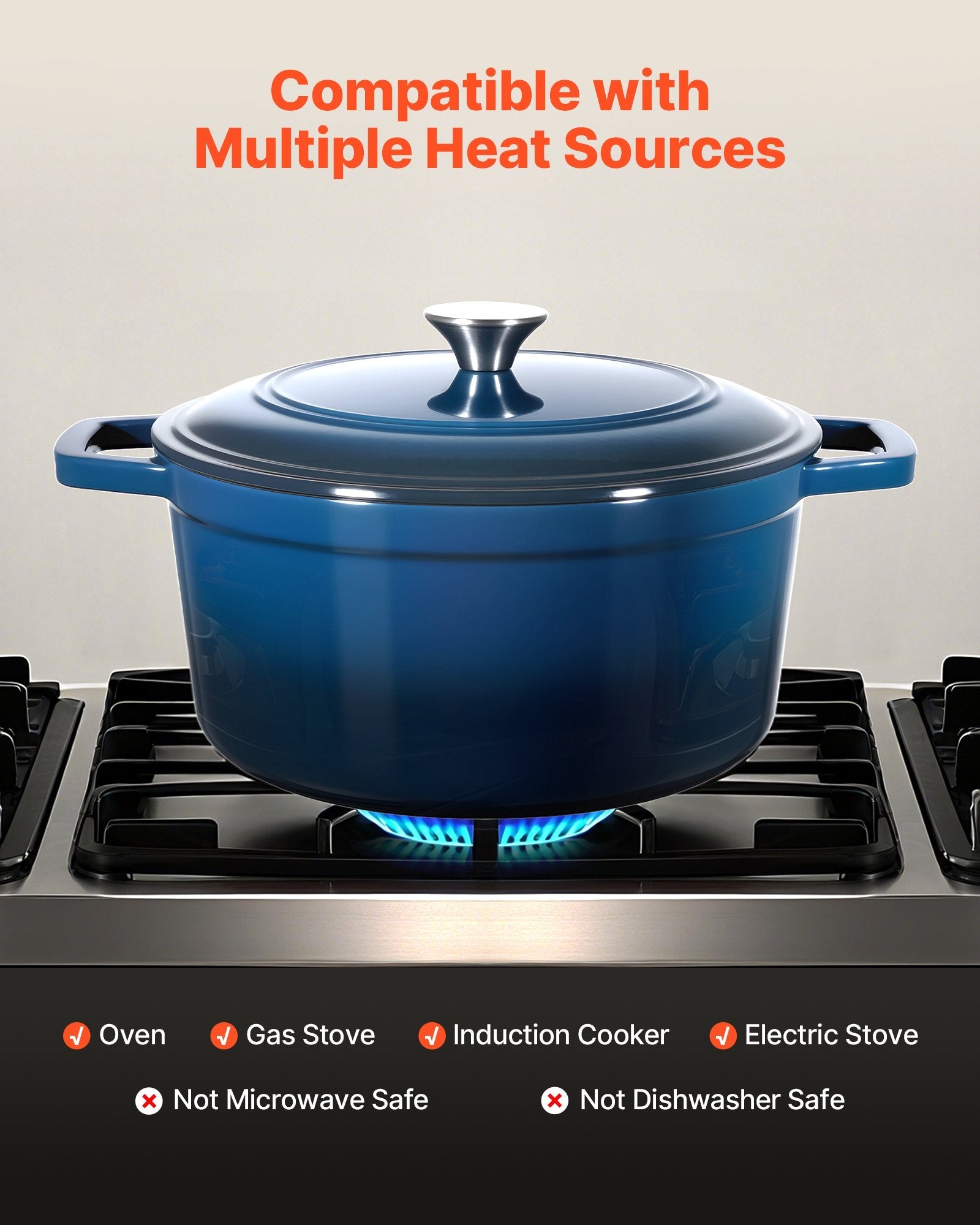 Enameled Cast Iron Dutch Oven, 5.7L Pot with Lid and Dual Handles, Heavy - Duty Durable Cookware Pan, Oven Induction Compatible up to 260 ℃, for Braising, Stews, Roasting, Bread Baking, Blue - Outdoor Recreation > Camping > Tents - Rivercity House & Home Co. (ABN 18 642 972 209) - Affordable Modern Furniture Australia
