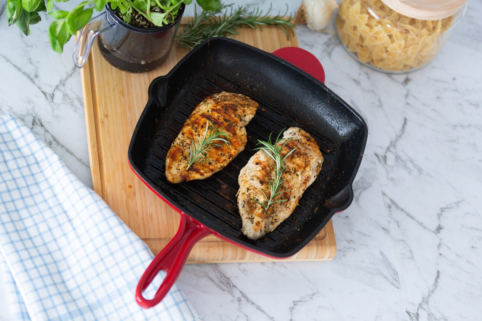 Enamelled Cast Iron Square Grill Pan (44 x 30 x 4.7 cm) - Red - Home & Garden > Kitchenware > Skillets & Frying Pans - Rivercity House & Home Co. (ABN 18 642 972 209) - Affordable Modern Furniture Australia