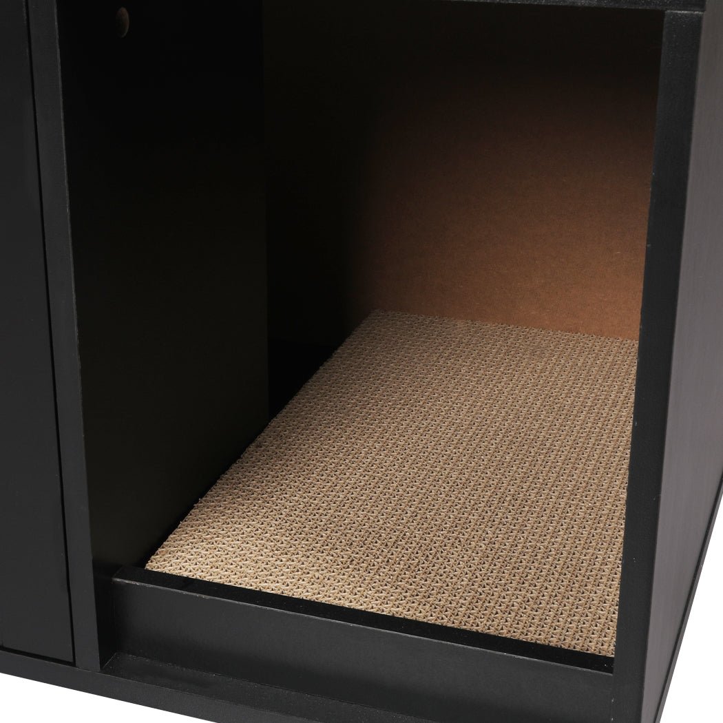 Enclosed Cat Litter Cabinet with Scratching Board - Black - Rivercity House & Home Co. (ABN 18 642 972 209) - Affordable Modern Furniture Australia