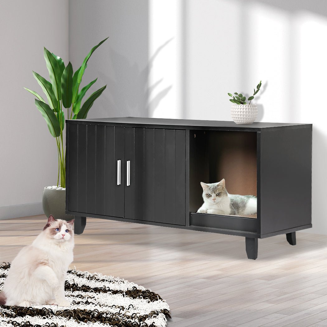 Enclosed Cat Litter Cabinet with Scratching Board - Black - Rivercity House & Home Co. (ABN 18 642 972 209) - Affordable Modern Furniture Australia