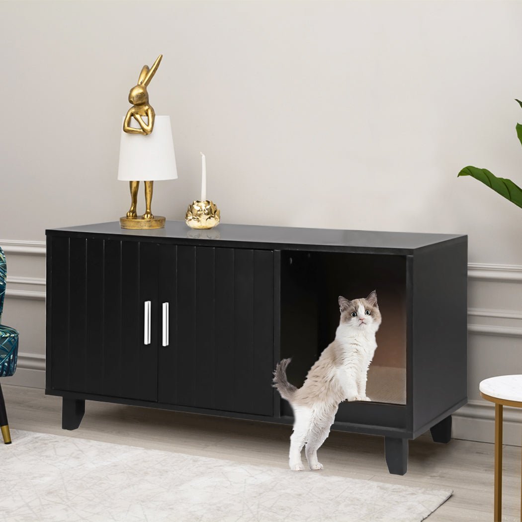 Enclosed Cat Litter Cabinet with Scratching Board - Black - Rivercity House & Home Co. (ABN 18 642 972 209) - Affordable Modern Furniture Australia