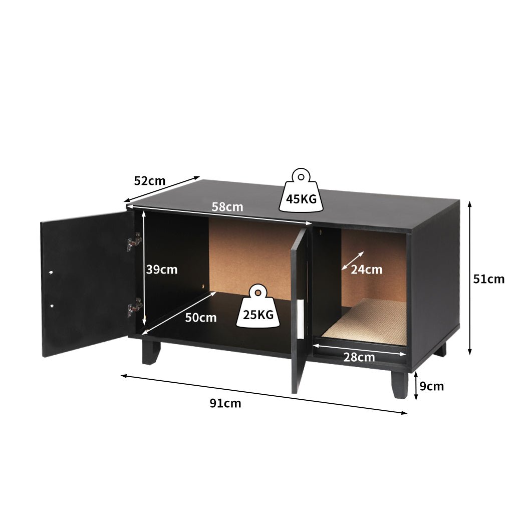 Enclosed Cat Litter Cabinet with Scratching Board - Black - Rivercity House & Home Co. (ABN 18 642 972 209) - Affordable Modern Furniture Australia
